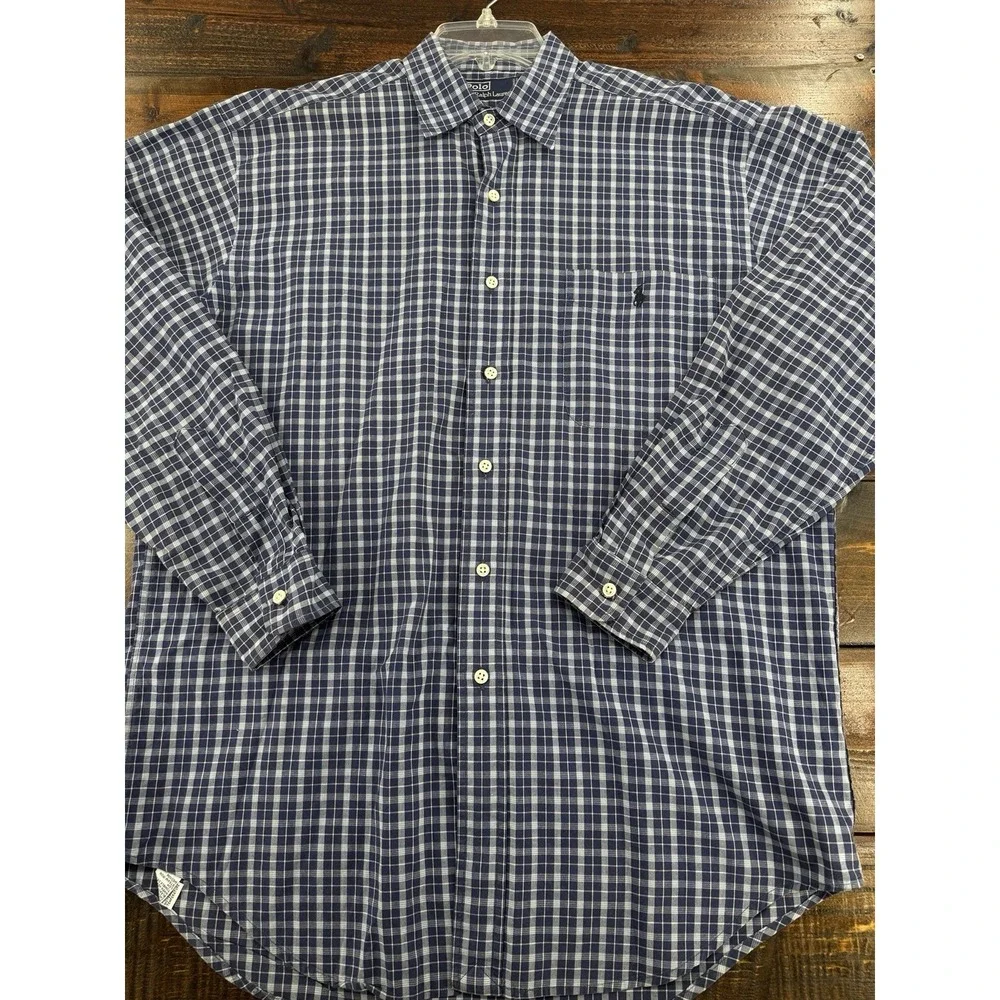 Polo Ralph Lauren Mens Classic Fit Blue Plaid Button Up Long Sleeve Shirt Size M